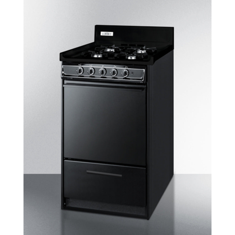 Summit Appliance 20" Black Finish 4-Open Burners Gas Range with Backguard