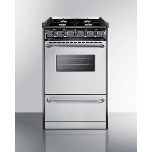 Summit Appliance 20" Stainless Steel/Black Finish 4-Open Burners Gas Range