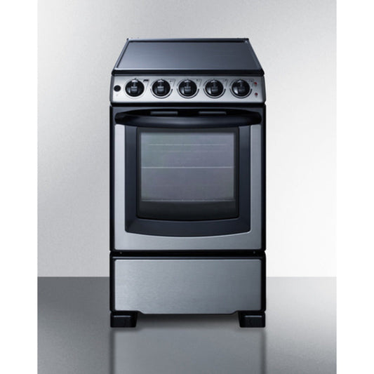 Summit Appliance 20" Stainless Steel/Black Finish Freestanding Electric Smooth-Top Range