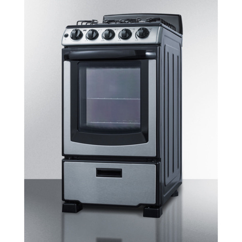 Summit Appliance 20" Stainless Steel/Black Finish Gas Range