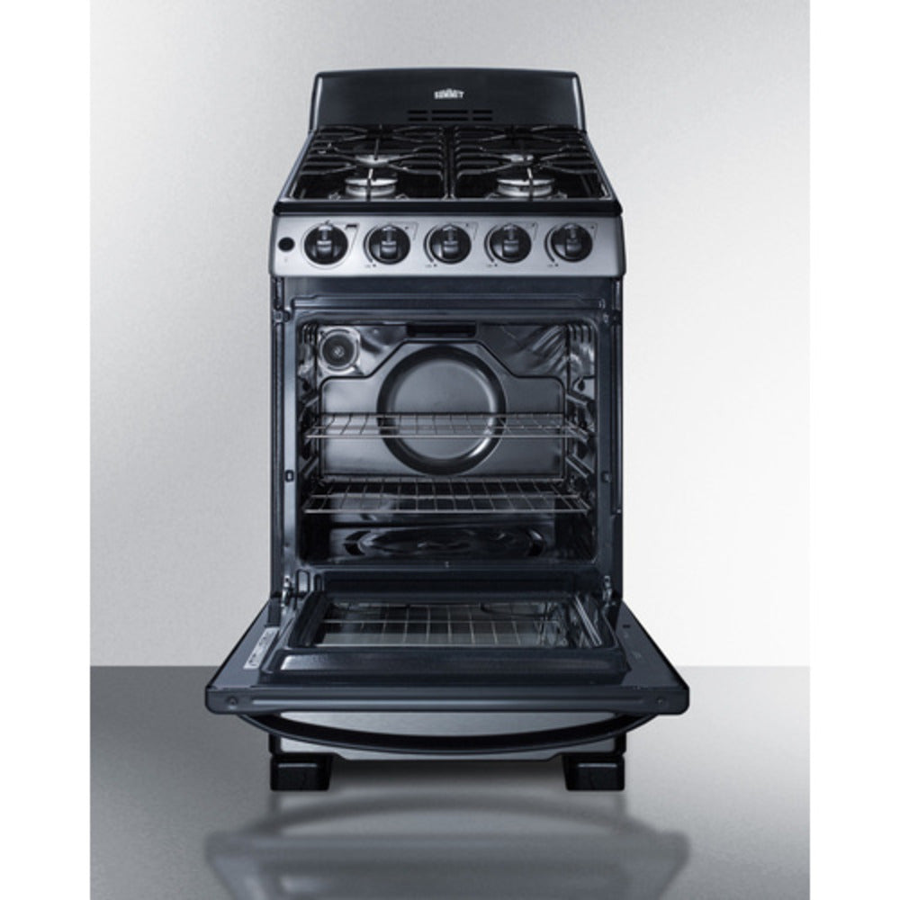 Summit Appliance 20" Stainless Steel/Black Finish Gas Range