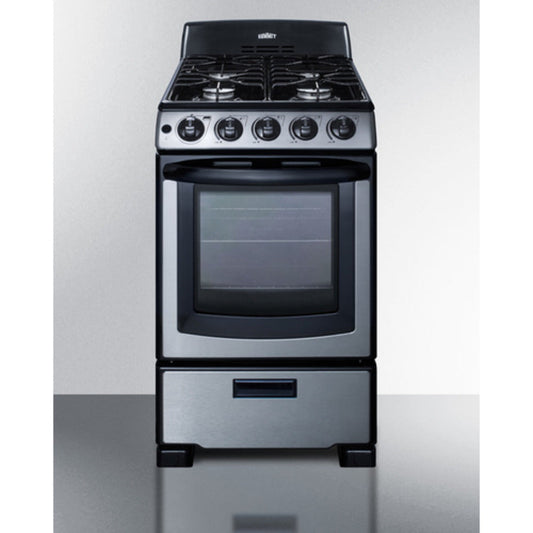 Summit Appliance 20" Stainless Steel/Black Finish Gas Range