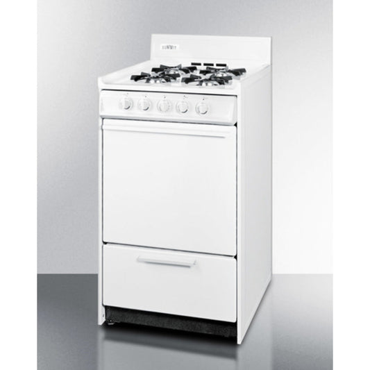 Summit Appliance 20" White Finish Battery Start Ignition 4-Burner Propane Gas Range