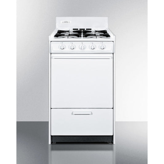 Summit Appliance 20" White Finish Electronic Ignition Natural Gas Range with Backguard