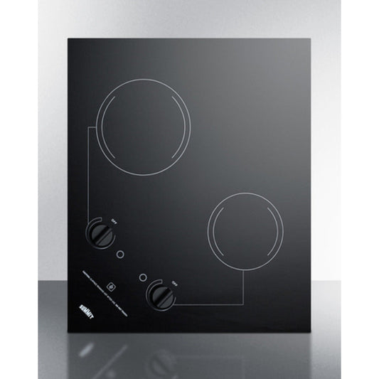 Summit Appliance 21" 230V Black Glass Finish 2-Burner Radiant Cooktop