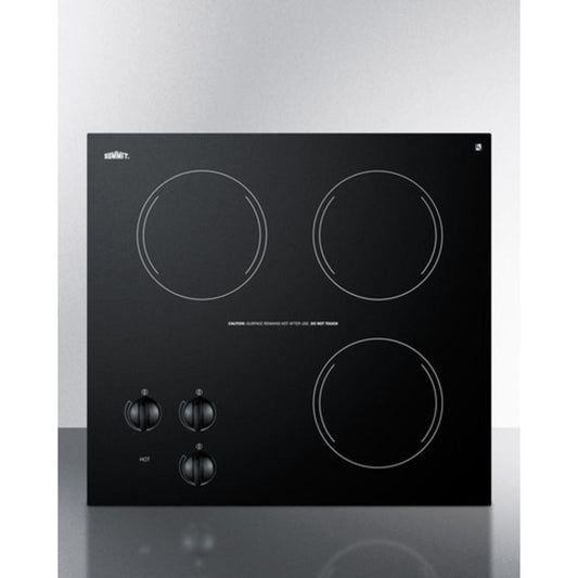 Summit Appliance 22" 230V Black Glass Finish 3-Burner Radiant Cooktop