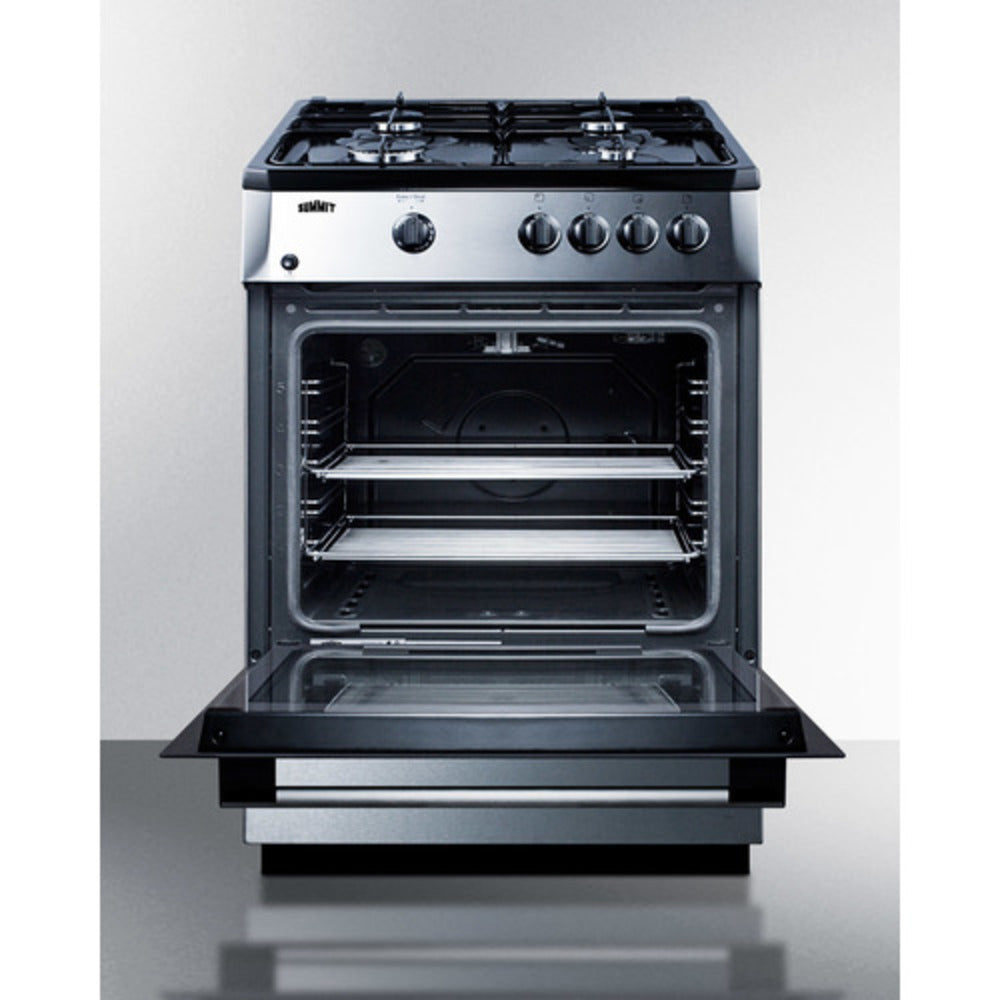 Summit Appliance 23" Stainless Steel/Black Finish Gas Range with Sabaf Burner