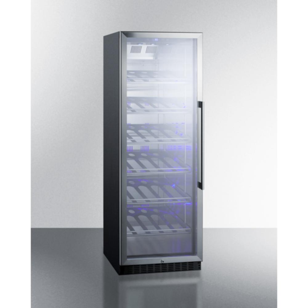 Summit Appliance 24" 13 cu.ft. Black Finish Single Zone Commercial Wine Cellar with Left Door Handle