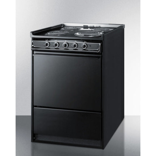 Summit Appliance 24" 220V Black Finish 4-Burner Electric Coil Range