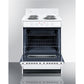 Summit Appliance 24" 220V White Finish 4-Burner Electric Coil Top Range with 4" Backguard and Oven Door Window