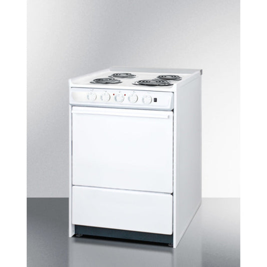 Summit Appliance 24" 220V White Finish 4-Burner Electric Coil Top Range