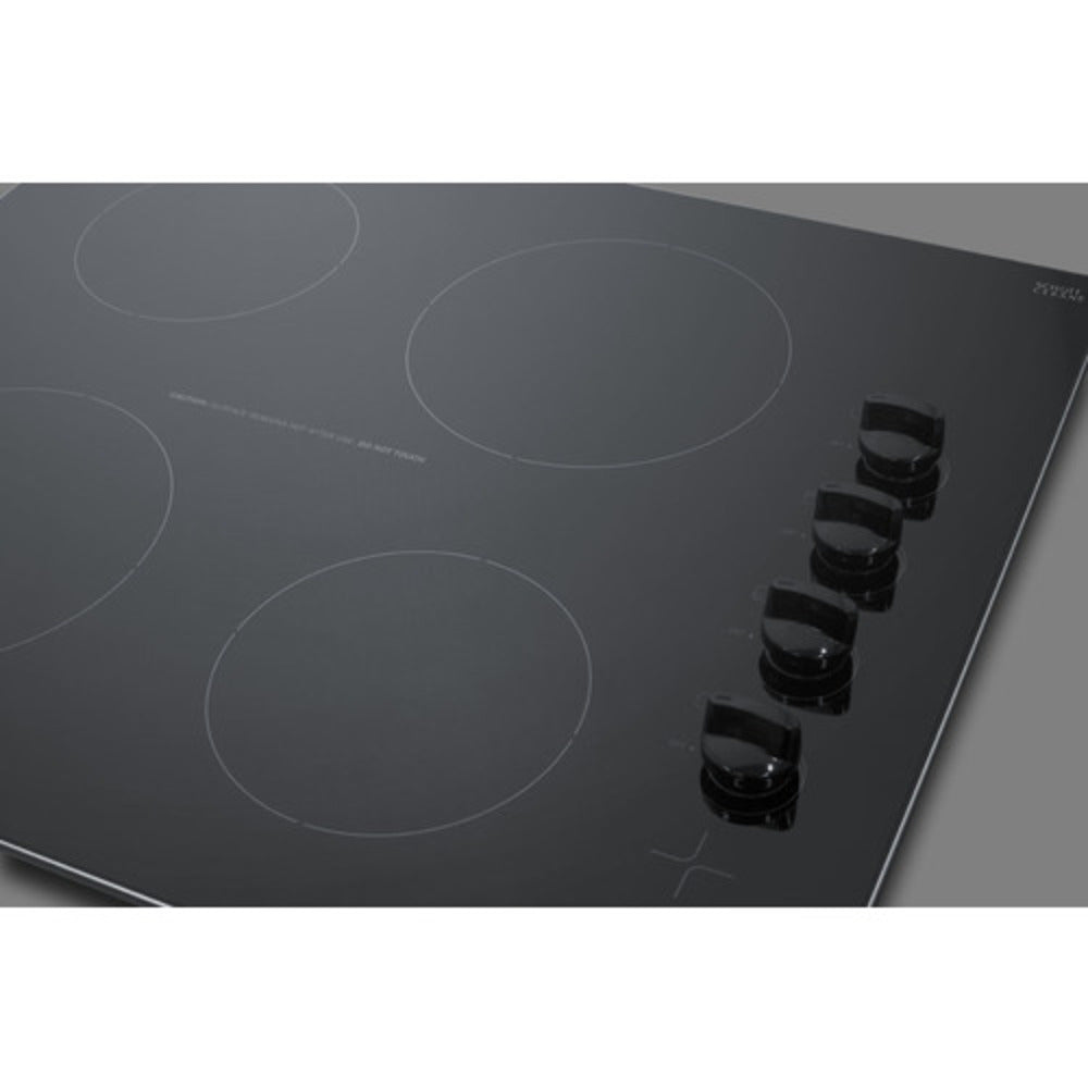 Summit Appliance 24" 230V Black Glass Finish 4-Burner Radiant Cooktop