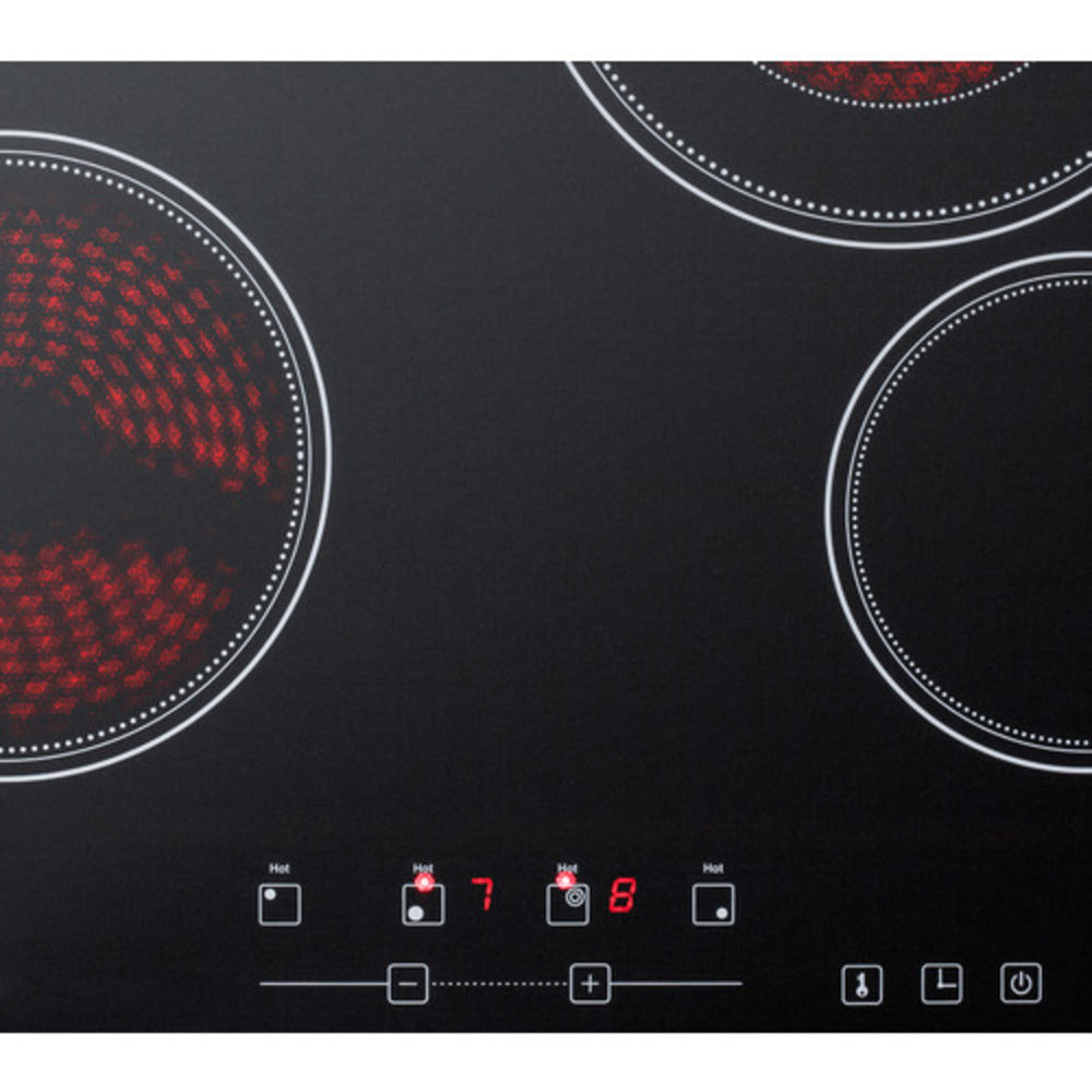 Summit Appliance 24" 230V Black Glass Finish 4-Burner Radiant Cooktop with Digital Touch Control