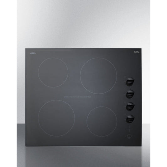 Summit Appliance 24" 230V Black Glass Finish 4-Burner Radiant Cooktop