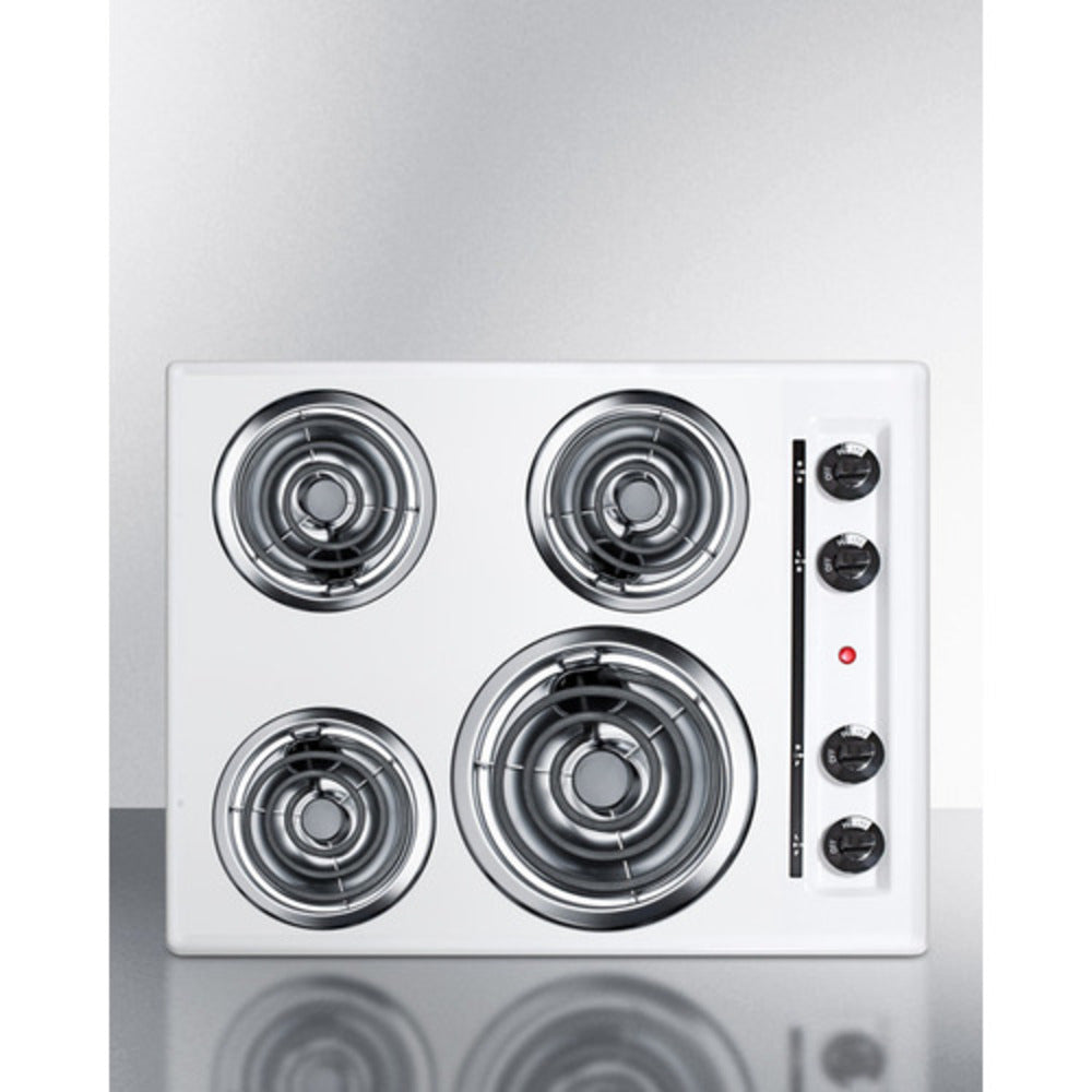 Summit Appliance 24" 230V White Finish 4-Burner Coil Cooktop