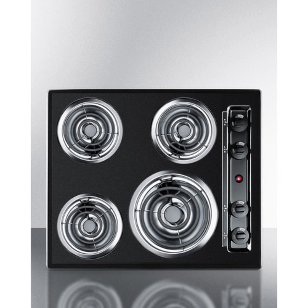 Summit Appliance 24" 240V Black Finish 4-Burner Coil Cooktop