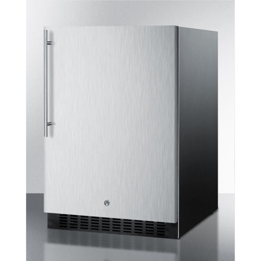 Summit Appliance 24" 5 cu.ft. Stainless Steel/Black Finish Outdoor All-Refrigerator with Professional Handle