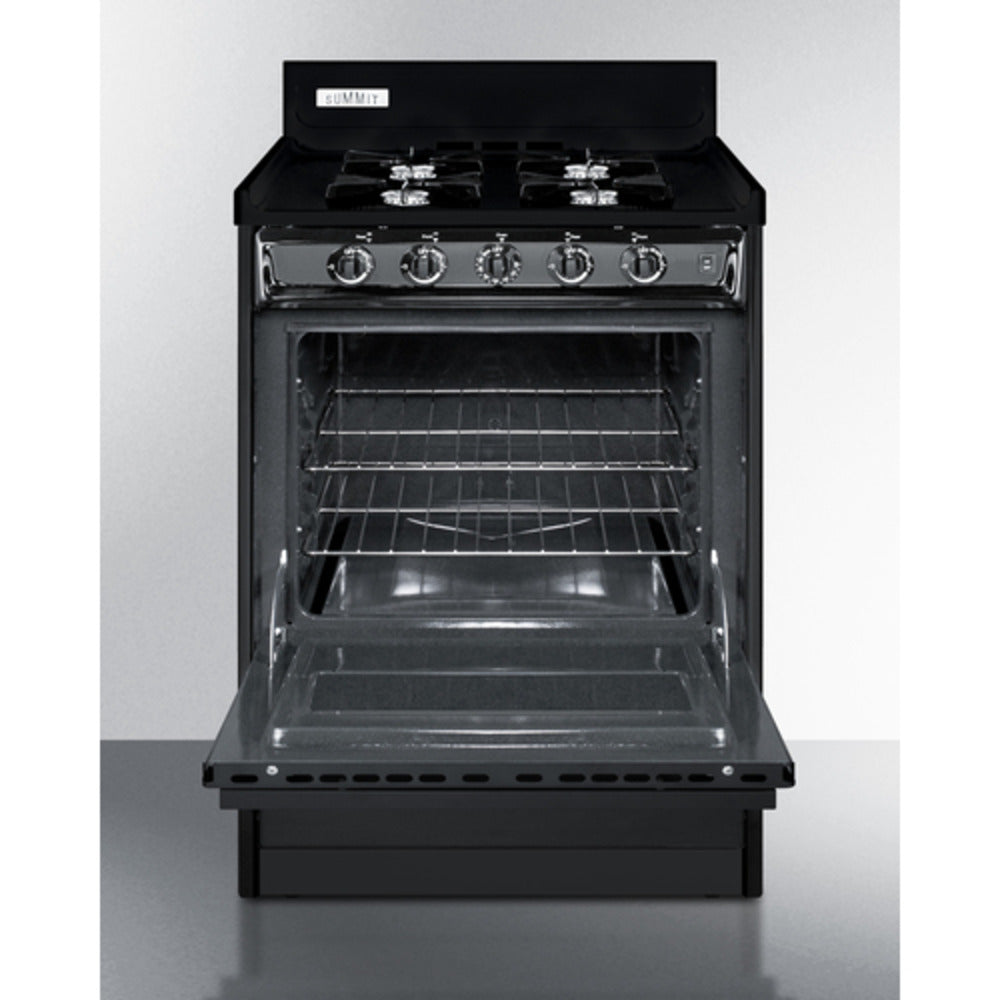 Summit Appliance 24" Black Finish 4-Open Burners Gas Range with Backguard