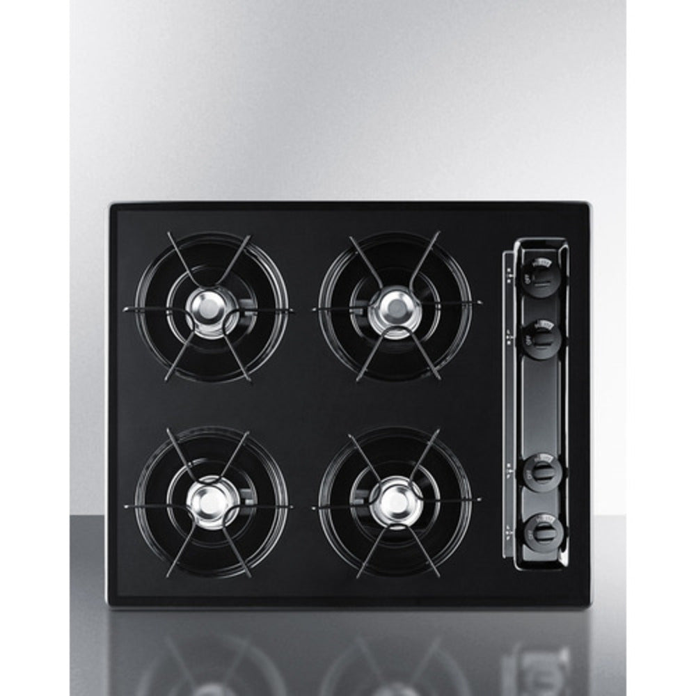 Summit Appliance 24" Black Finish Battery-Start Ignition 4-Burner Gas Cooktop