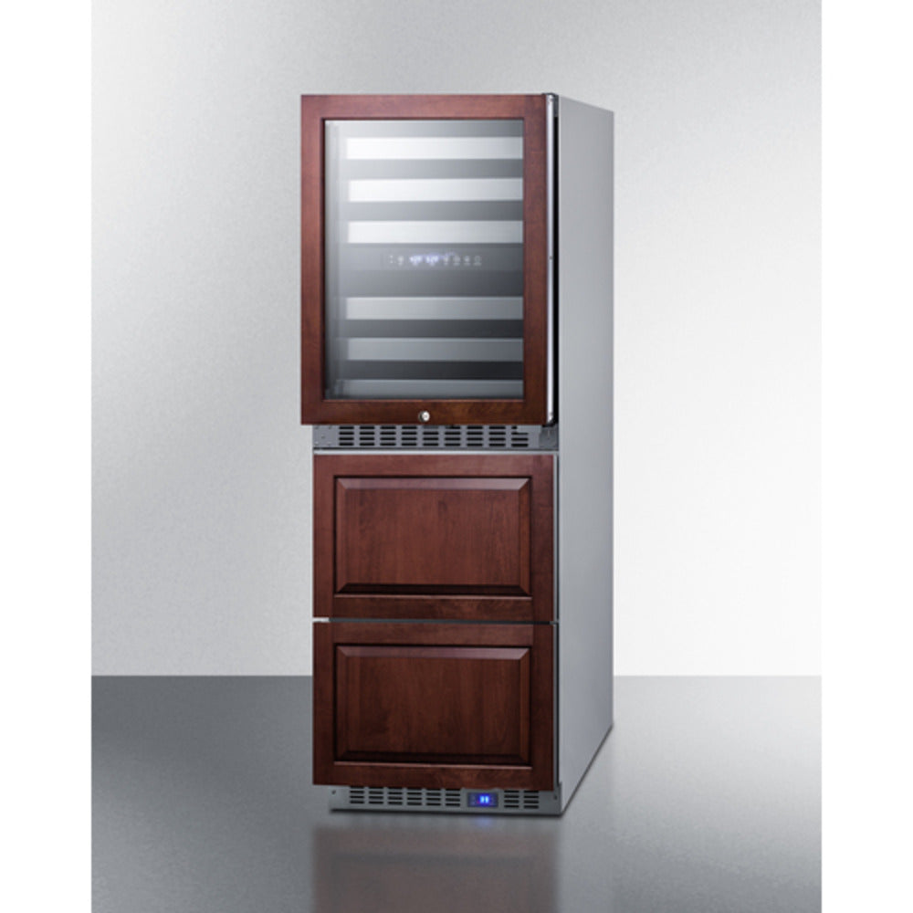 Summit Appliance 24" Panel-Ready/Stainless Steel Dual-Zone Wine Cellar and 2-Drawer All-Refrigerator Combo
