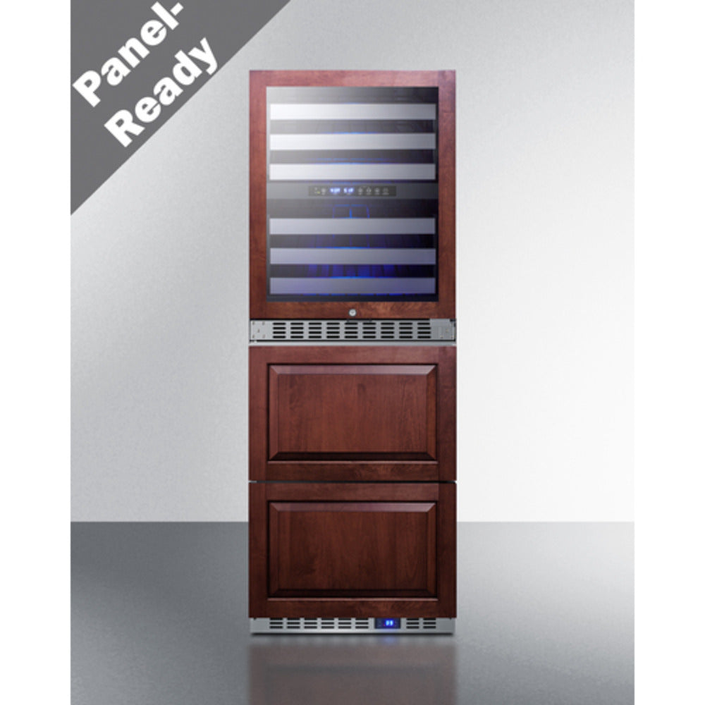 Summit Appliance 24" Panel-Ready/Stainless Steel Dual-Zone Wine Cellar and 2-Drawer All-Refrigerator Combo