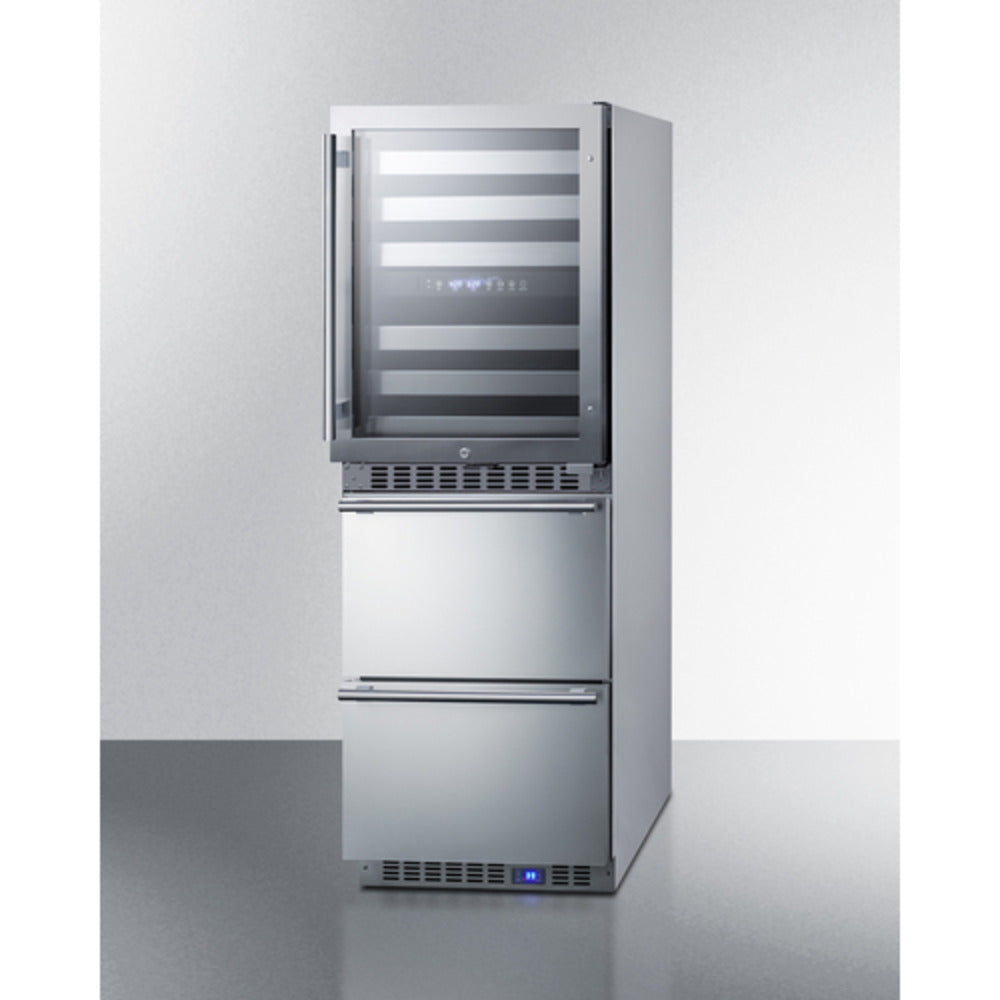 Summit Appliance 24" Stainless Steel Dual-Zone Wine Cellar and 2-Drawer All-Refrigerator Combo