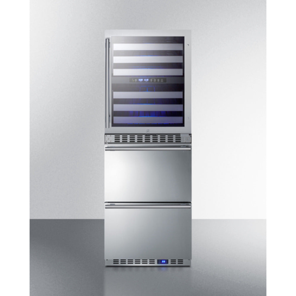 Summit Appliance 24" Stainless Steel Dual-Zone Wine Cellar and 2-Drawer All-Refrigerator Combo