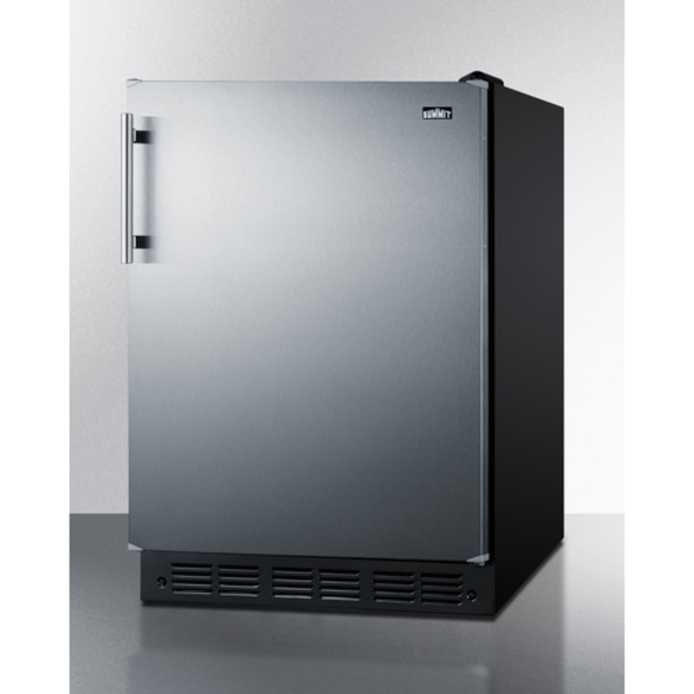 Summit Appliance 24" Stainless Steel/Black Finish All-Refrigerator with Left Door Handle