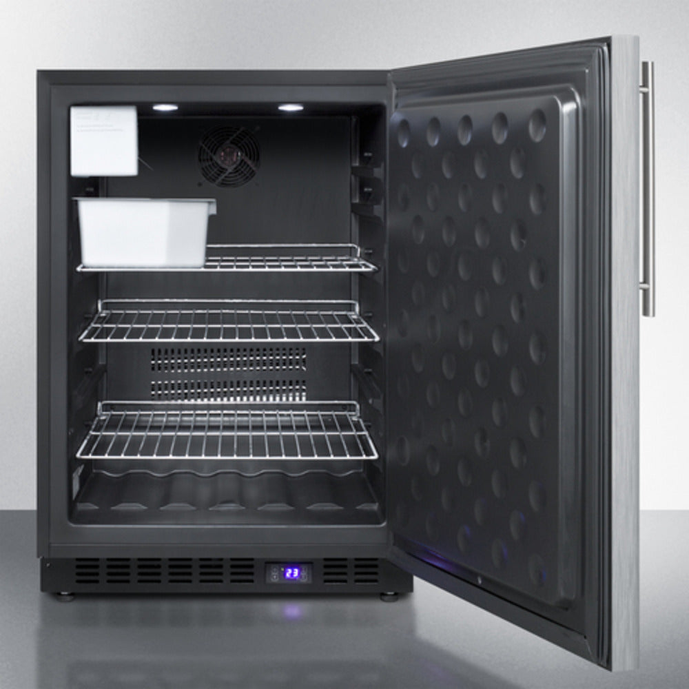 Summit Appliance 24" Stainless Steel/Black Finish Built-In All-Freezer with Icemaker and Profesional Handle
