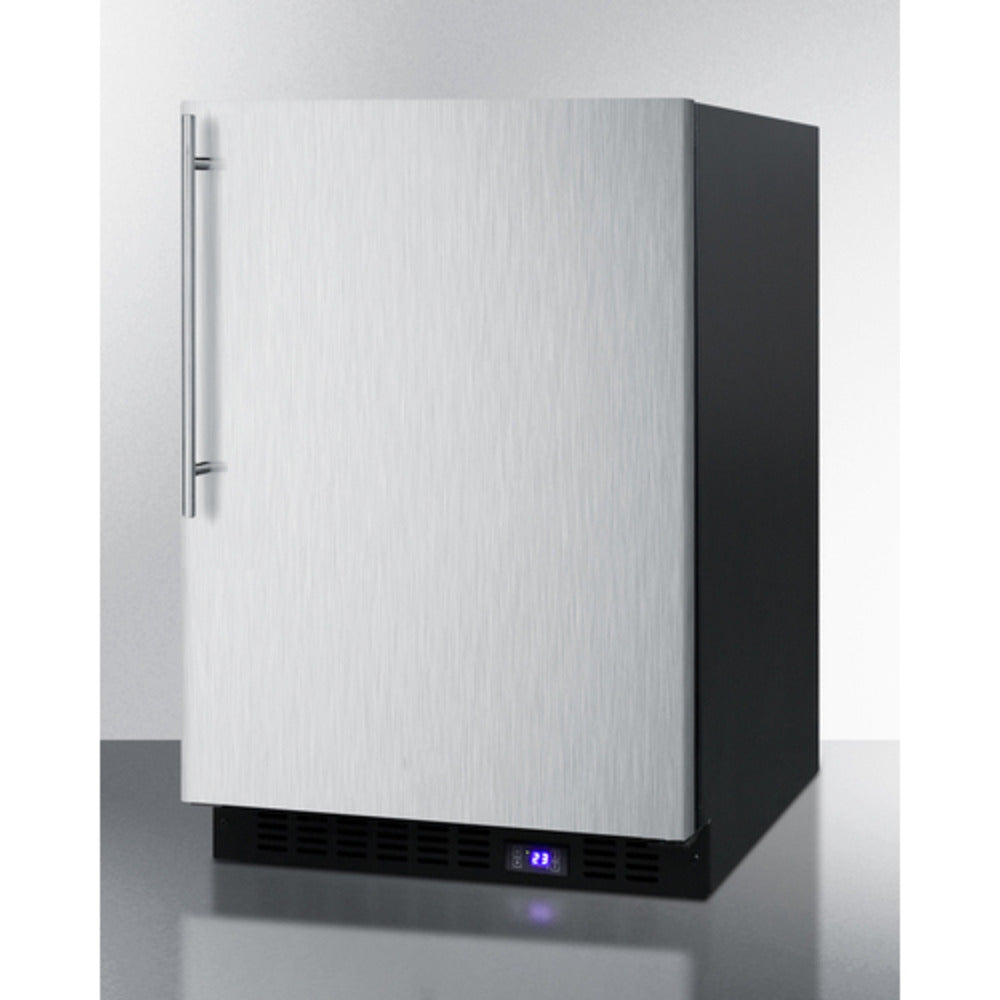 Summit Appliance 24" Stainless Steel/Black Finish Built-In All-Freezer with Icemaker and Profesional Handle