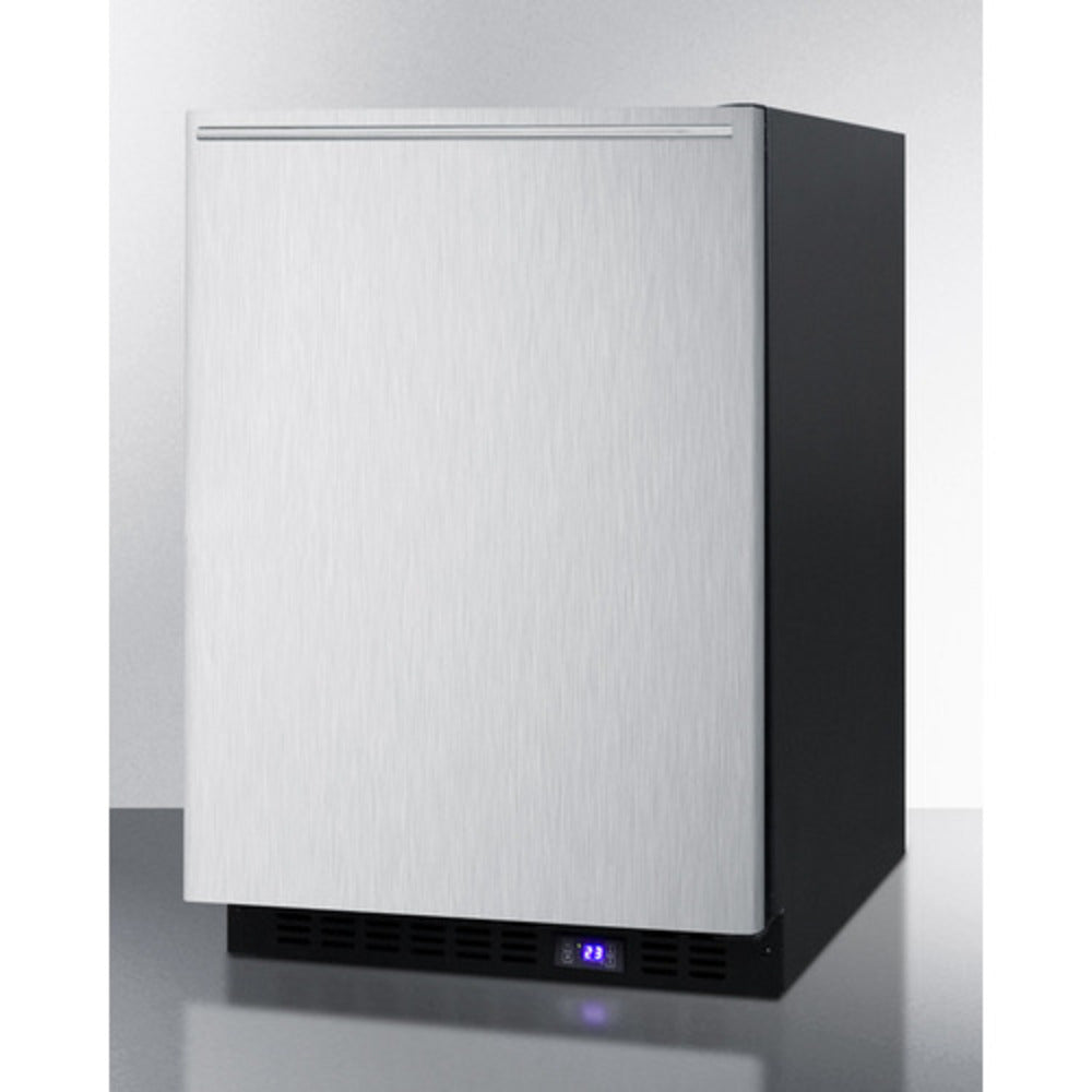 Summit Appliance 24" Stainless Steel/Black Finish Built-In All-Freezer with Profesional Horizontal Handle
