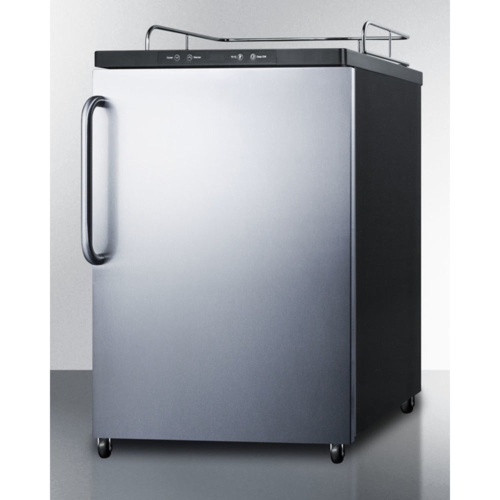 Summit Appliance 24" Stainless Steel/Black Finish Built-In Kegerator without Tap Kit - Towel Bar Handle