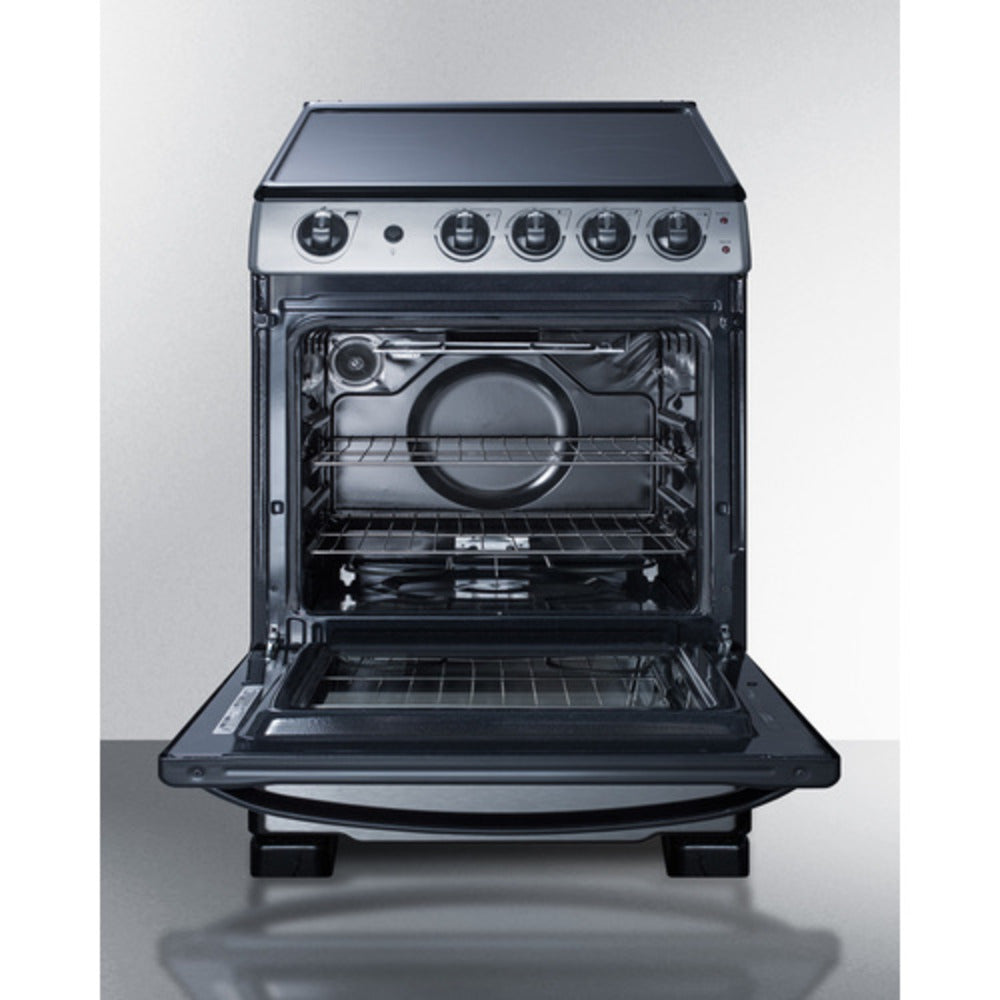 Summit Appliance 24" Stainless Steel/Black Finish Electric Range and Convertible Hood