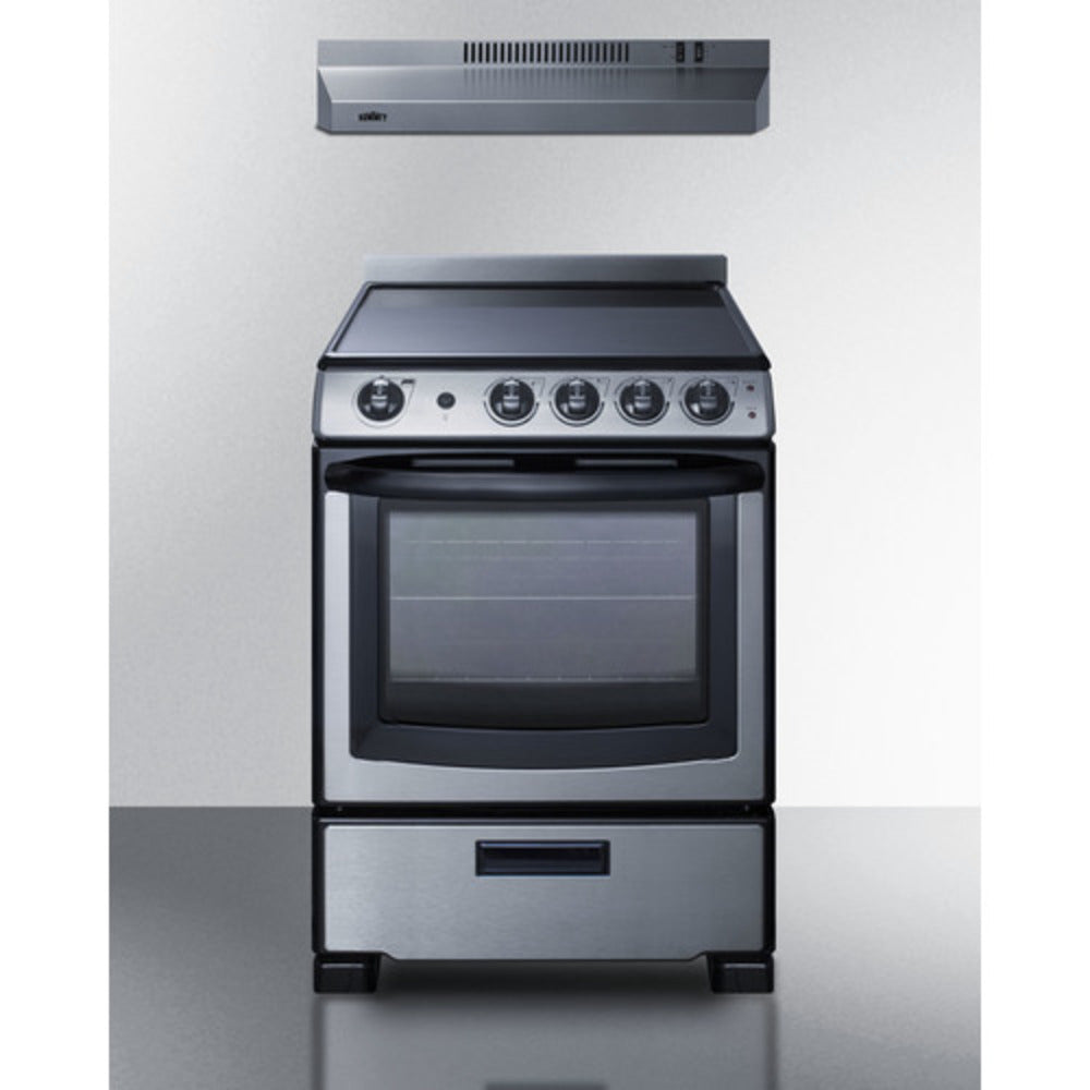 Summit Appliance 24" Stainless Steel/Black Finish Electric Range and Convertible Hood