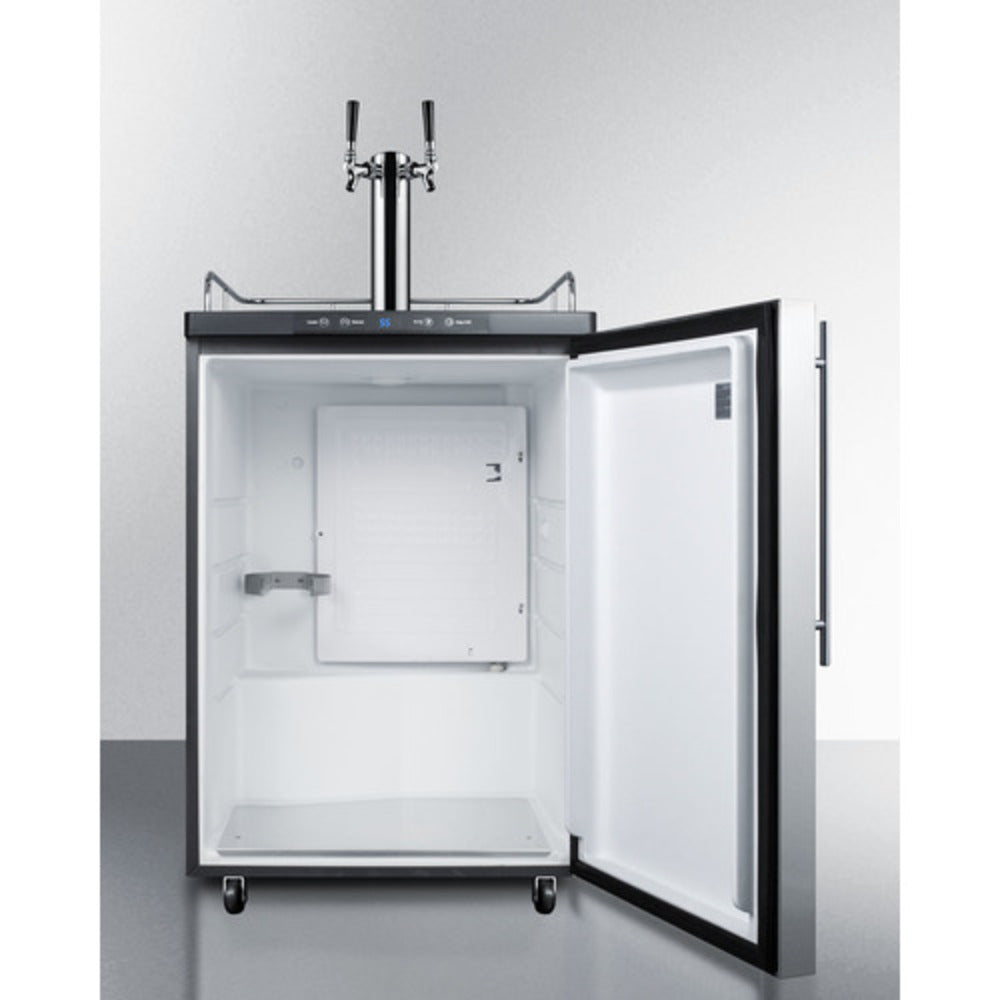 Summit Appliance 24" Stainless Steel/Black Finish Freestanding Dual Tap Kegerator with Profesional Handle