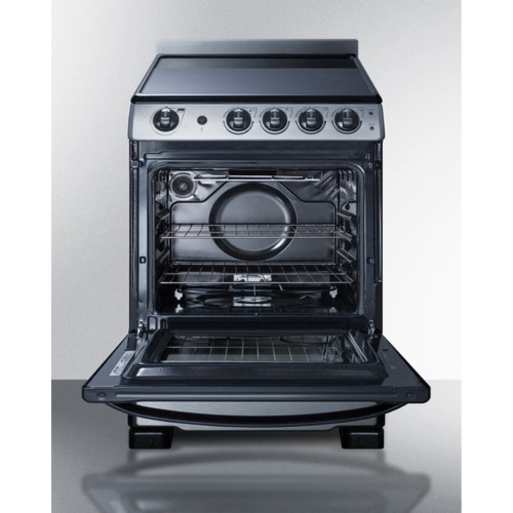 Summit Appliance 24" Stainless Steel/Black Finish Freestanding Electric Smooth-Top Range