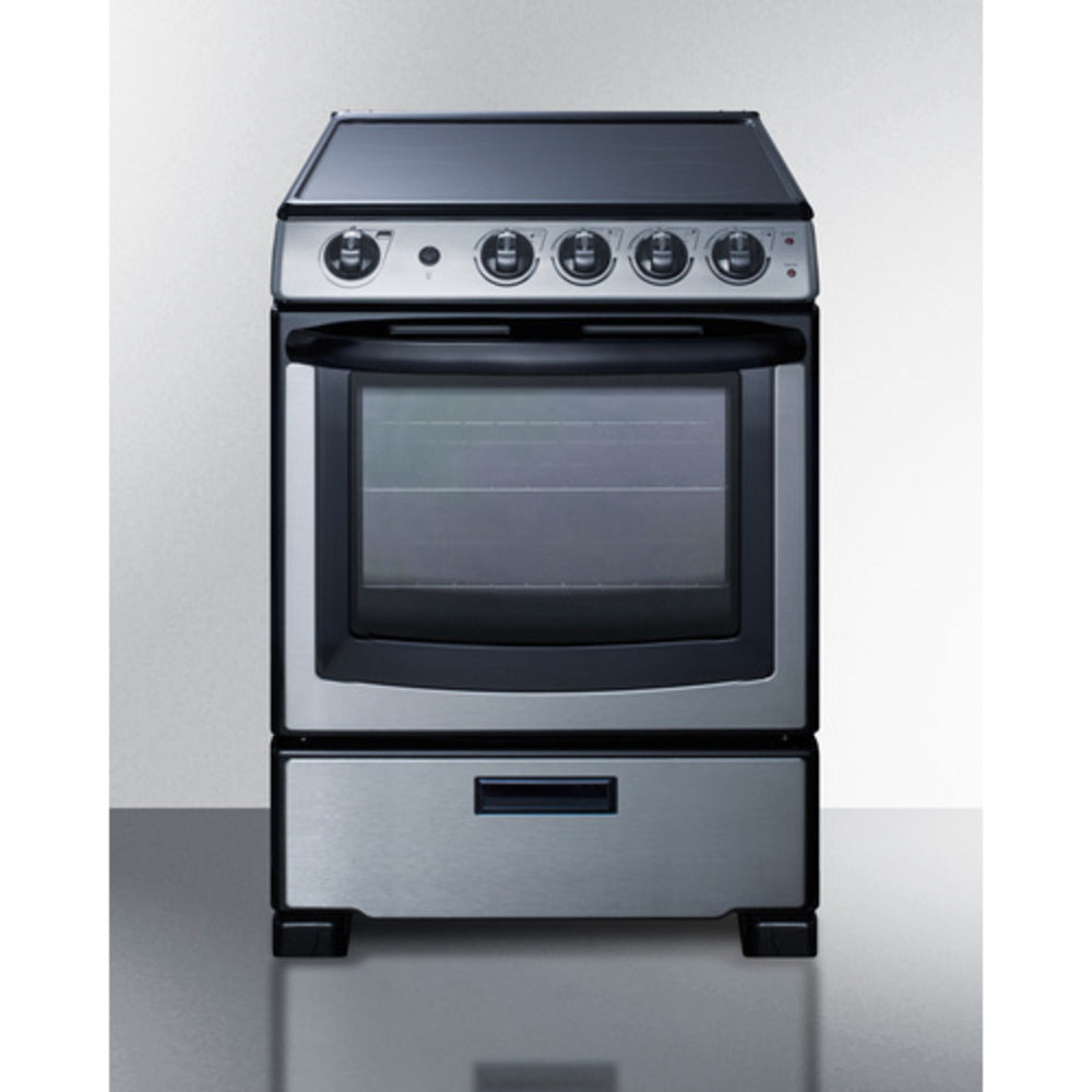 Summit Appliance 24" Stainless Steel/Black Finish Freestanding Electric Smooth-Top Range