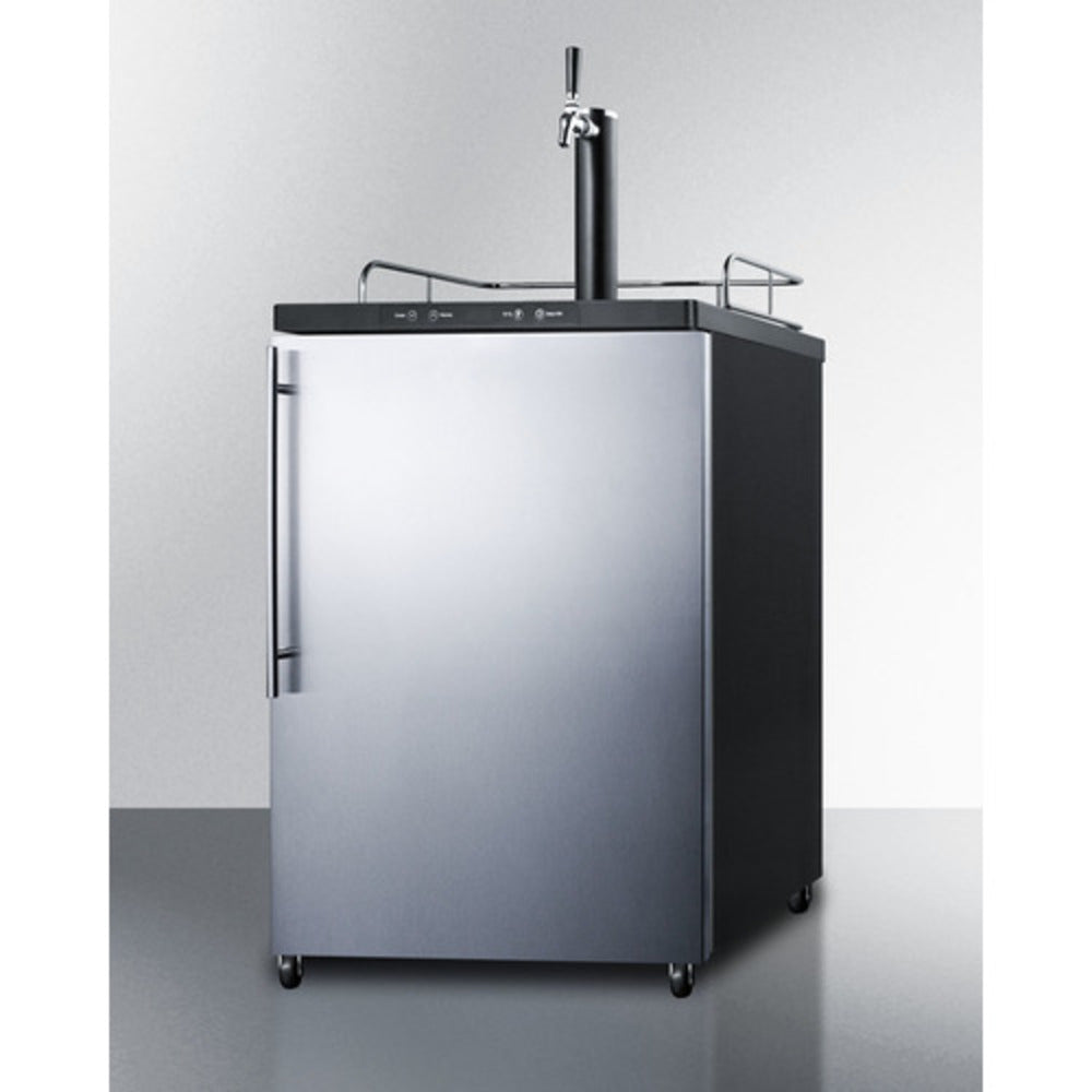 Summit Appliance 24" Stainless Steel/Black Finish Freestanding Single Tap Kegerator with Profesional Handle