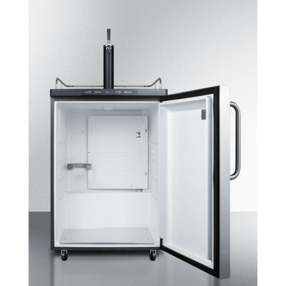 Summit Appliance 24" Stainless Steel/Black Finish Freestanding Single Tap Kegerator with Towel Bar Handle