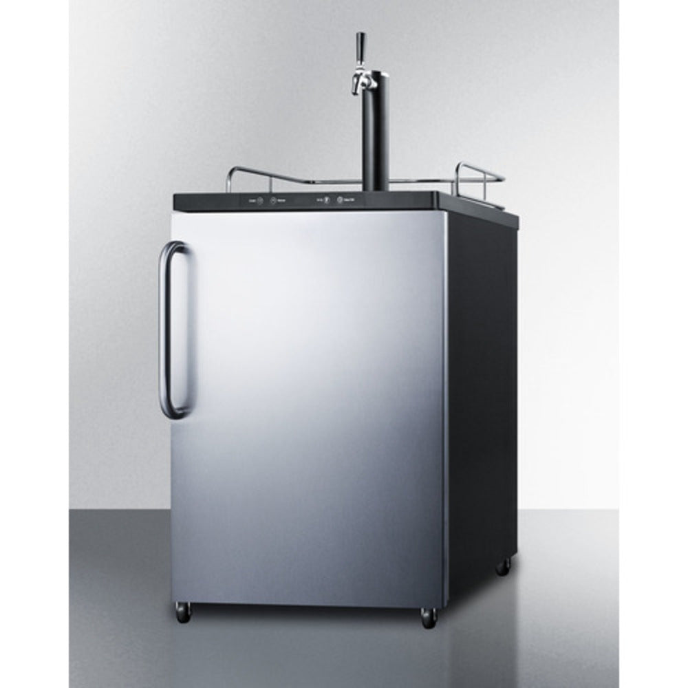 Summit Appliance 24" Stainless Steel/Black Finish Freestanding Single Tap Kegerator with Towel Bar Handle