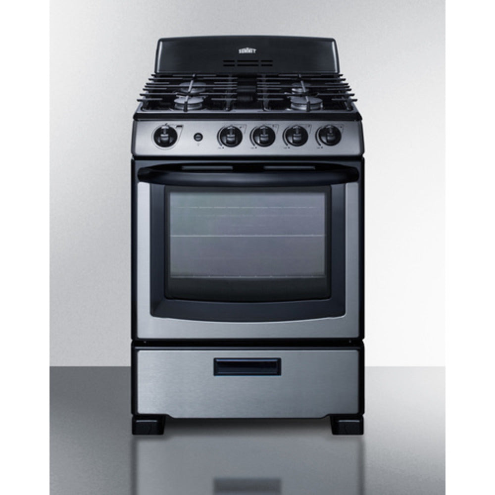 Summit Appliance 24" Stainless Steel/Black Finish Gas Range