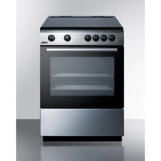 Summit Appliance 24" Stainless Steel/Black Finish Smooth Top Electric Range