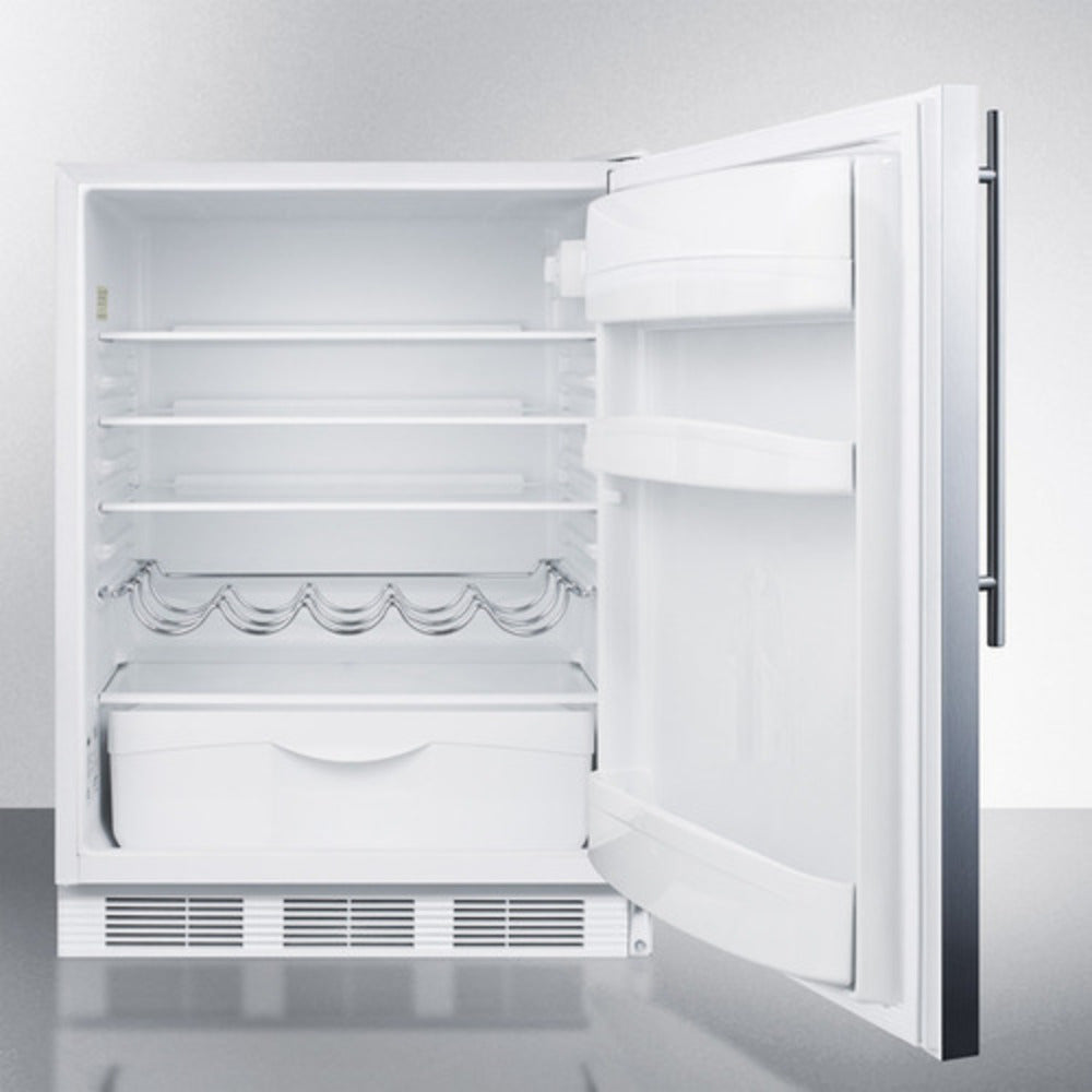 Summit Appliance 24" Stainless Steel/White Finish Built-In All-Refrigerator with Right Bar Handle - ADA Compliant