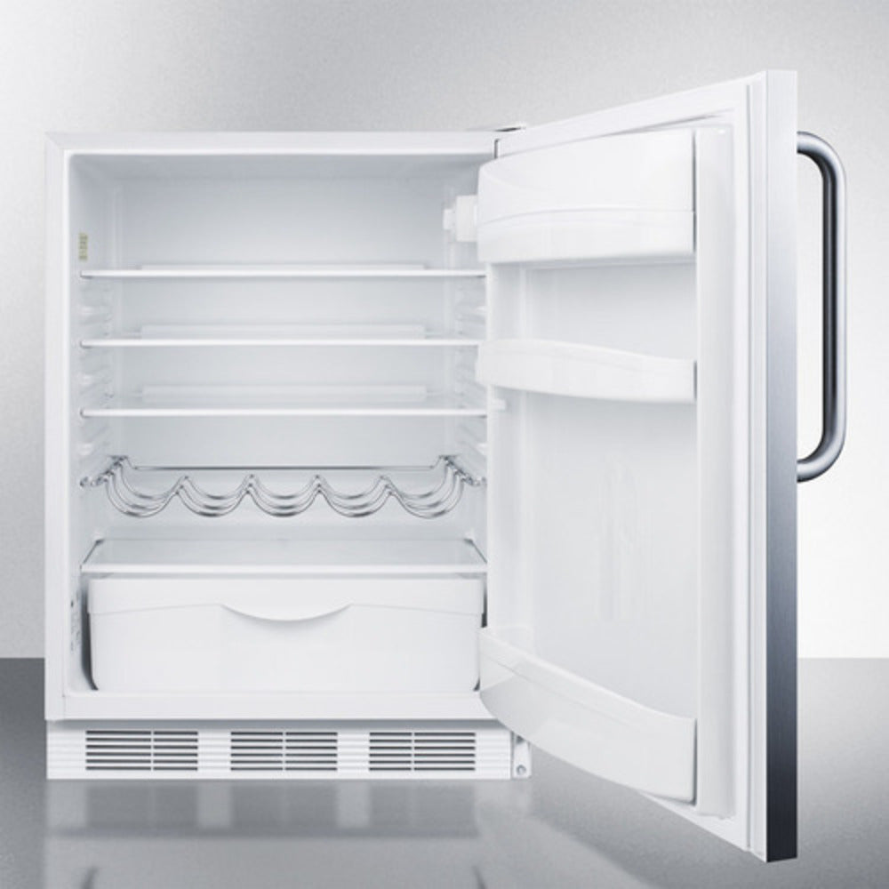 Summit Appliance 24" Stainless Steel/White Finish Built-In All-Refrigerator with Towel Bar Handle - ADA Compliant