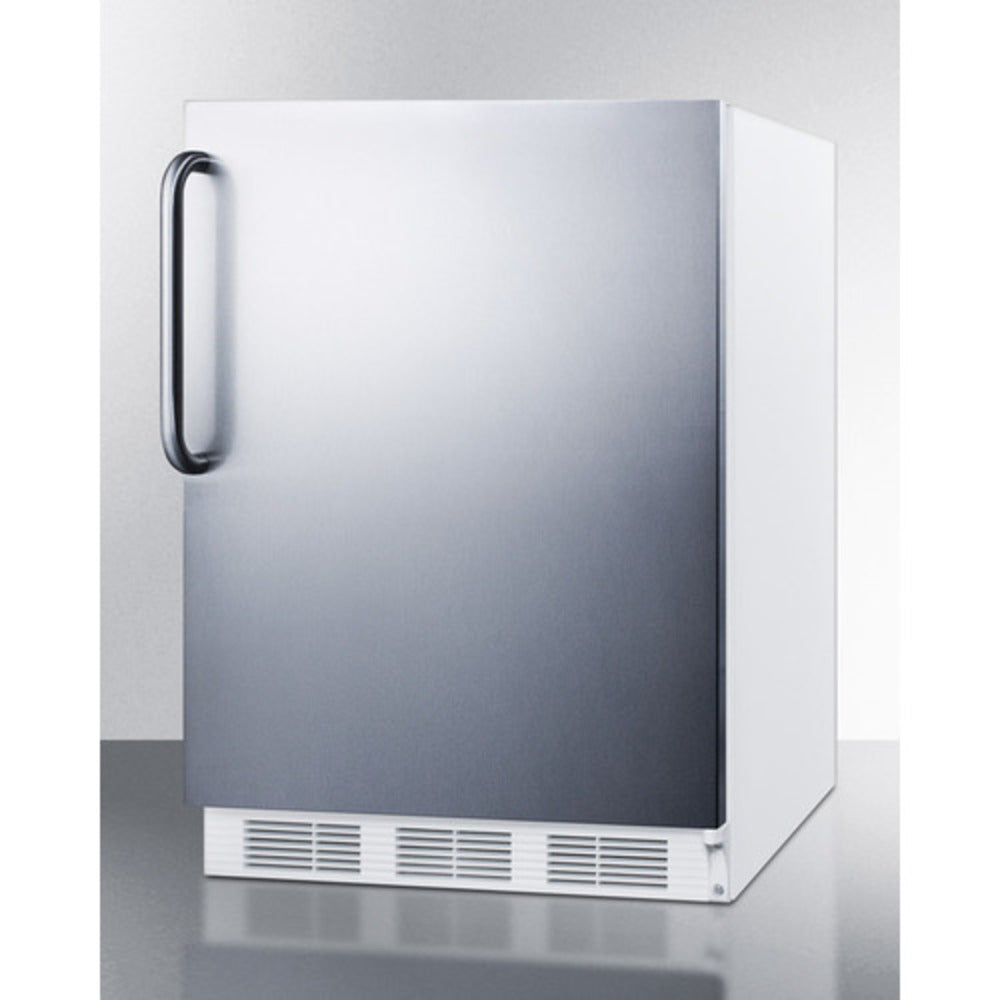 Summit Appliance 24" Stainless Steel/White Finish Built-In All-Refrigerator with Towel Bar Handle - ADA Compliant