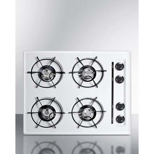 Summit Appliance 24" White Finish Battery Start Ignition 4-Burner Natural Gas Cooktop