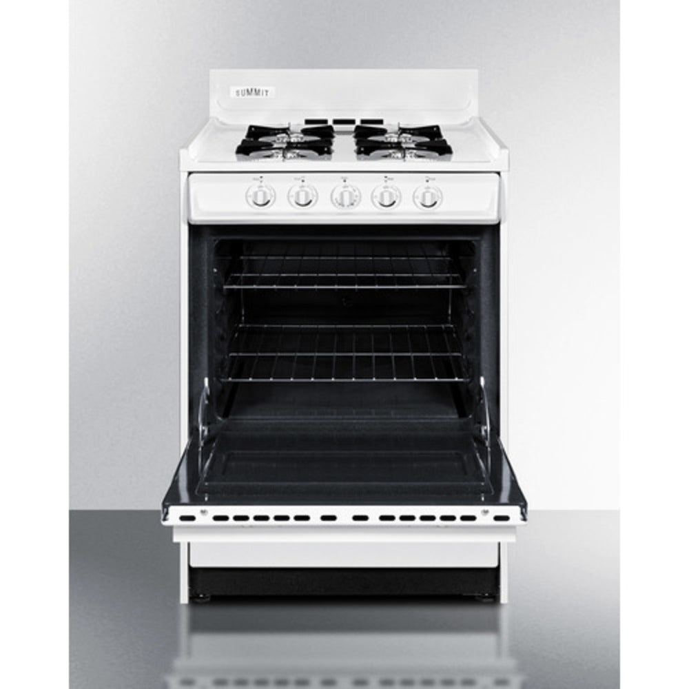 Summit Appliance 24" White Finish Battery Start Ignition 4-Burner Propane Gas Range