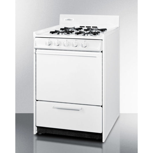 Summit Appliance 24" White Finish Battery Start Ignition 4-Burner Propane Gas Range