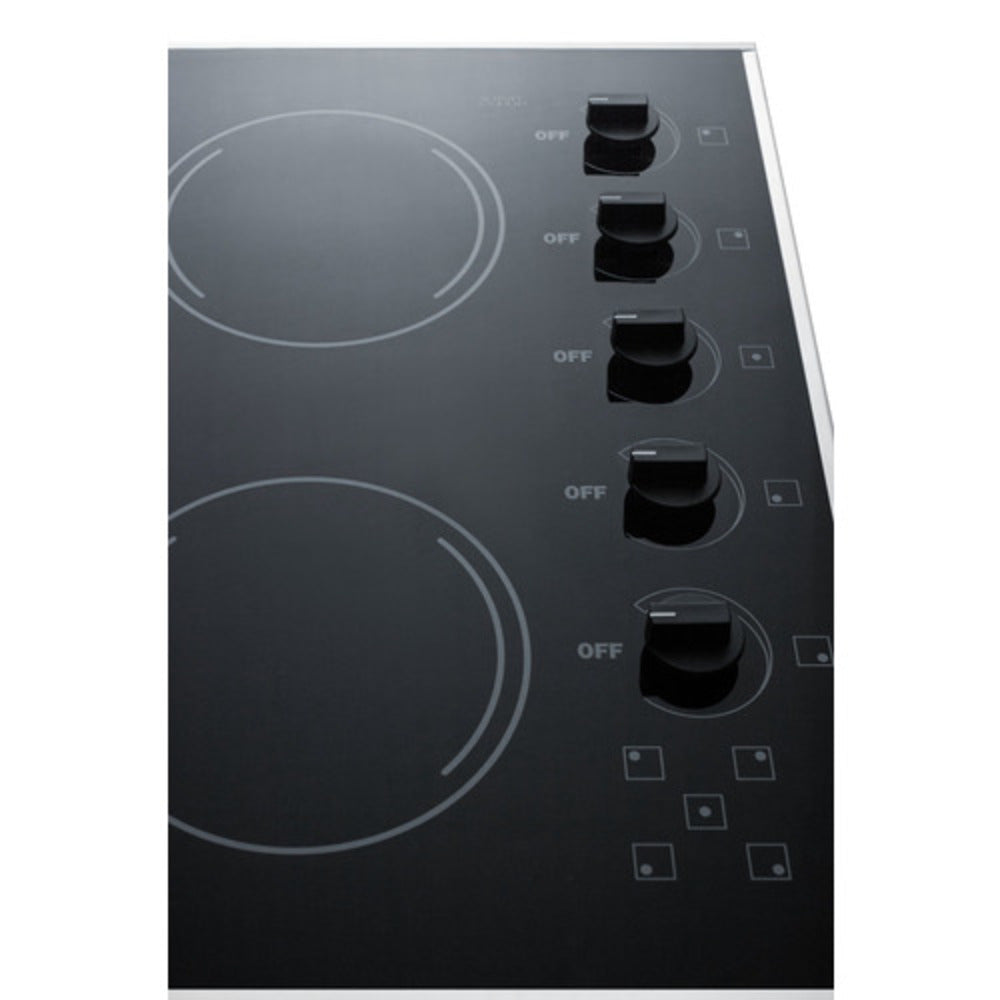 Summit Appliance 27" 230V Black Glass Finish 5-Burner Radiant Cooktop