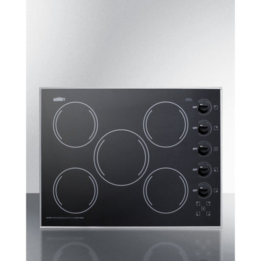 Summit Appliance 27" 230V Black Glass Finish 5-Burner Radiant Cooktop